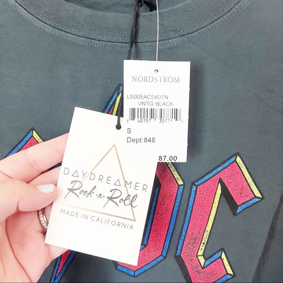 Daydreamer AC/DC Crop Graphic Band Tee Sweatshirt S Vintage Black NWT - Picture 5 of 11